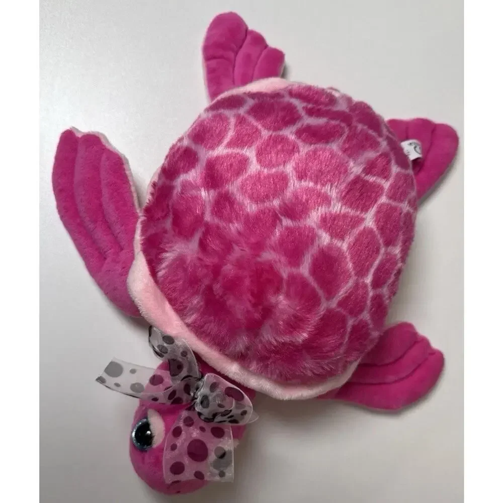 Vintage 1994 The Petting Zoo Pink Sea Turtle Plush w/ Polka Dot Bow 12”